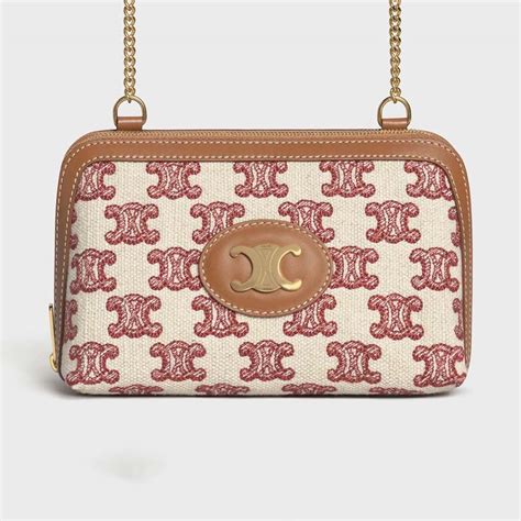 Women's Clutch with chain in Triomphe canvas and lambskin